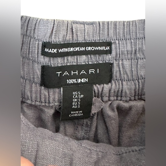 Tahari Gray 100% Linen Cargo Pants Sz S Elastic WaistMinimalist Resortwear - Picture 5 of 7